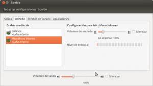 Pantalla de configuración del sonido en Ubuntu